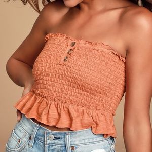 Babe Rust Orange Smocked Tube Top